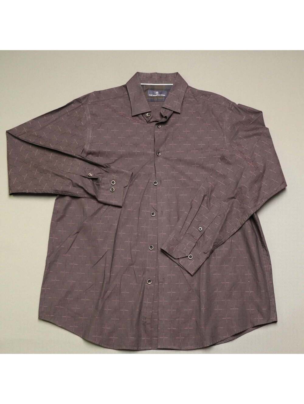 Hart Schaffner Marx Mens Button Front Shirt‎ Brown Geometric Large Cotton